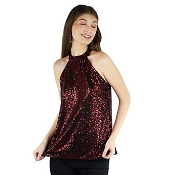 Women's Party Cocktail Club Sleeveless Sparkle Vest Tank Camisole Sequin Halter Tops