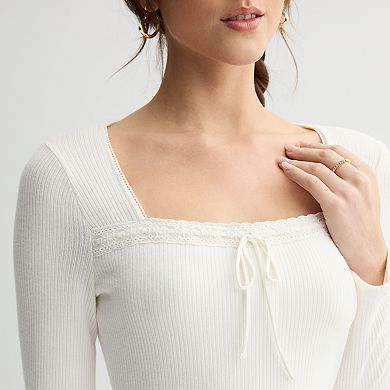 Juniors' Live To Be Spoiled Cozy Long Sleeve Tie Square Neck Dress