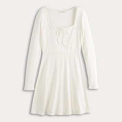 Juniors' Live To Be Spoiled Cozy Long Sleeve Tie Square Neck Dress