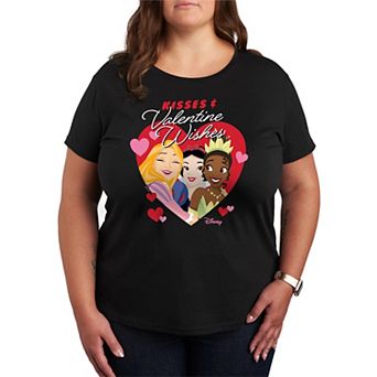 Disney Princess Snow White, Tiana & Rapunzel Plus Size Kisses & Valentine Wishes Graphic Tee