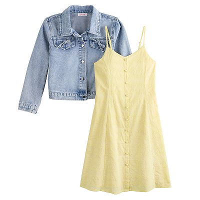 Girls 7-16 Mini Society Bow Denim Jacket & Button Dress Set