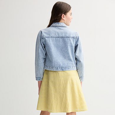 Girls 7-16 Mini Society Bow Denim Jacket & Button Dress Set