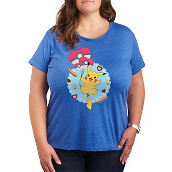 Plus Size Pokemon Pikachu Balloon Hearts Graphic Tee