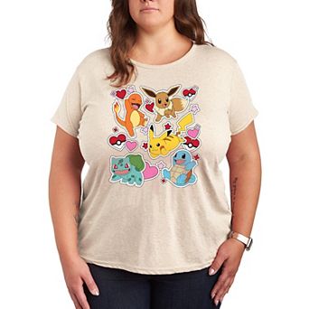 Plus Size Pokemon Group Valentine's Sticker Graphic Tee