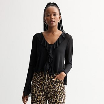 Women's INTEMPO™ Front Opening Mesh Ruffle Blouse