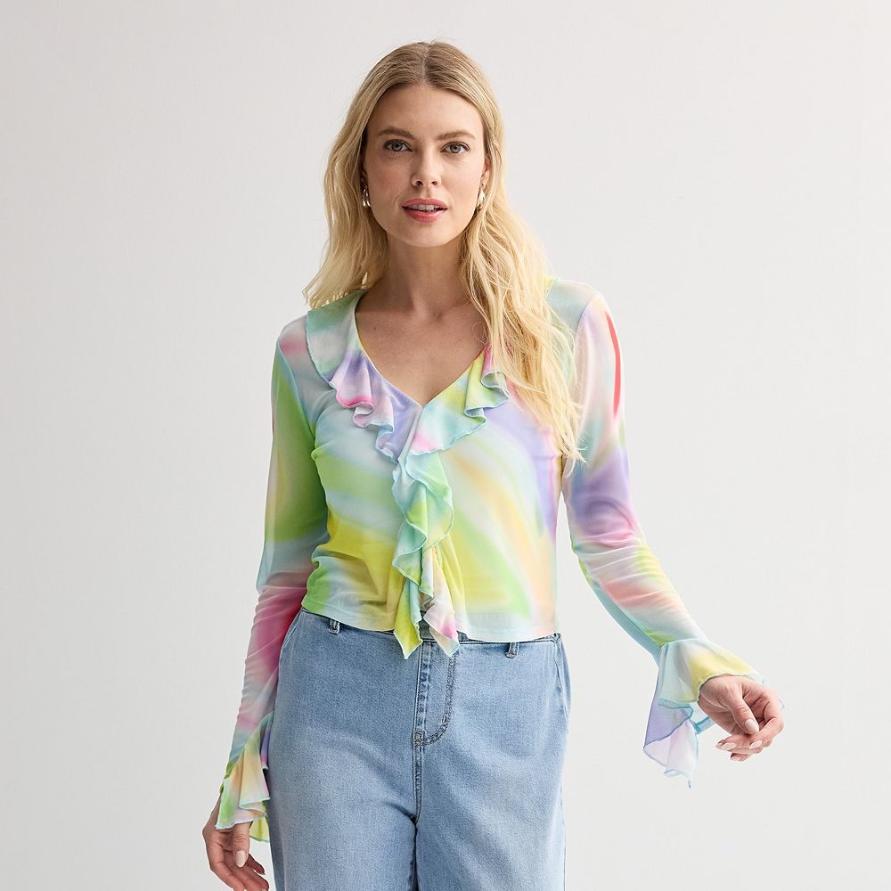 Ruffle Blouse with Mesh Inserts main image 0