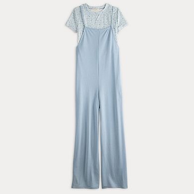 Juniors' Live To Be Spoiled Knit Pants Jumpsuit With Printed Tee