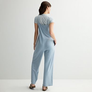 Juniors' Live To Be Spoiled Knit Pants Jumpsuit With Printed Tee