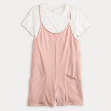 Juniors' Live To Be Spoiled Knit Shorts Romper With Tee