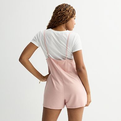 Juniors' Live To Be Spoiled Knit Shorts Romper With Tee