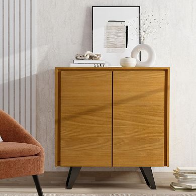 Simpli Home Lowry Solid Acicia Wood Medium Storage Cabinet in Rustic Natural Aged Brown