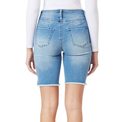 Juniors' WallFlower High Rise Denim Wash Bermuda Shorts