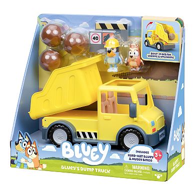 Bluey Dump Truck With Exclusive Hard-Hat Bluey and Muddy Bingo Figures