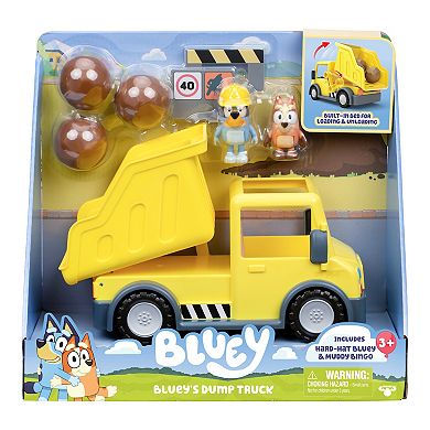 Bluey Dump Truck With Exclusive Hard-Hat Bluey and Muddy Bingo Figures