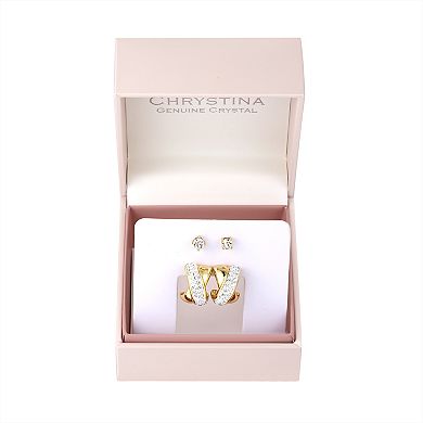 Chrystina 2-pair Crystal Stud & Crossover Post Hoop Earring Set