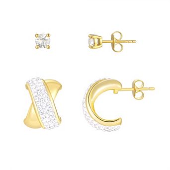 Chrystina 2-pair Crystal Stud & Crossover Post Hoop Earring Set