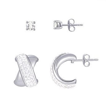 Chrystina 2-pair Crystal Stud & Crossover Post Hoop Earring Set