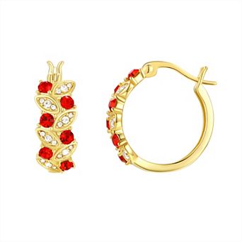 Chrystina Gold Tone Red & White Crystal Vine Hoop Earrings