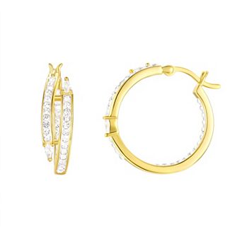 Chrystina Gold Tone Bypass Pear Crystal & Cubic Zirconia Hoop Earrings