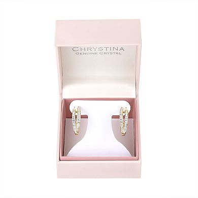 Chrystina Gold Tone Bypass Pear Crystal & Cubic Zirconia Hoop Earrings