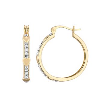 Chrystina Gold Tone Polished Heart Crystal Hoop Earrings