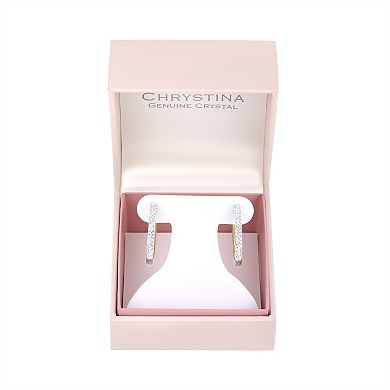 Chrystina Two-Tone Crystal Oval Hinge Hoop Earrings