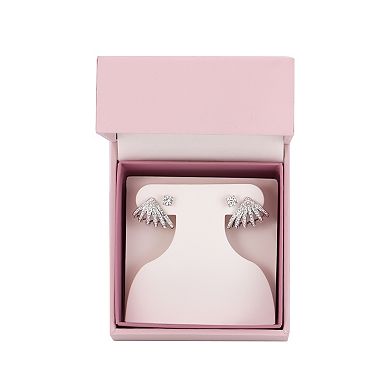 Chrystina Silver Tone 2-pair Crystal Stud & Fan Post Hoop Earring Set