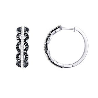 Chrystina Silver Tone Black & White Crystal Hoop Earrings