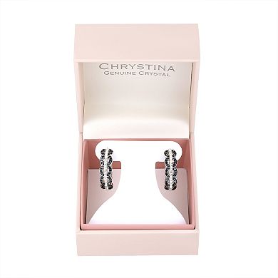 Chrystina Silver Tone Black & White Crystal Hoop Earrings