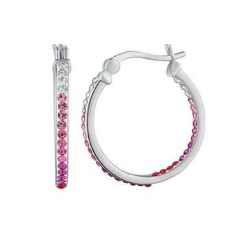 Chrystina Silver Tone Pink Ombre Crystal Hoop Earrings