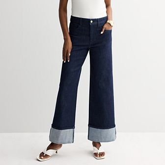Women's Nine West High-Rise Cuffed Wide Leg Jeans