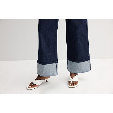 Women's Nine West High-Rise Cuffed Wide Leg Jeans