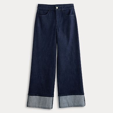 Women's Nine West High-Rise Cuffed Wide Leg Jeans