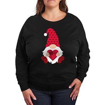 Plus Size Chocolate Heart Box Gnome French Terry Long Sleeve Tee