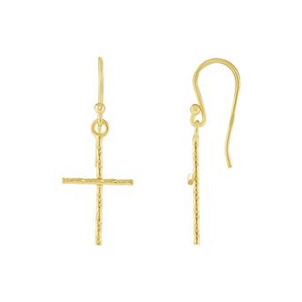 PRIMROSE 24k Gold Plated Hammered Cross Drop Earrings
