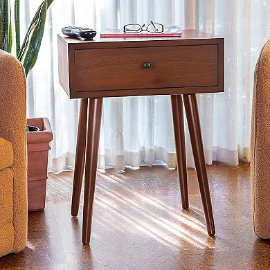 Decor Therapy Round One Door and Drawer Side Table