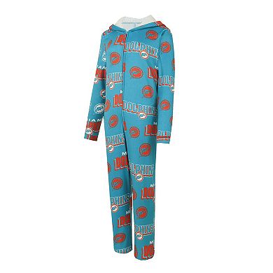 Women's Concepts Sport Aqua Miami Dolphins Roadway Allover Print Microfleece Full-Zip Union Suit