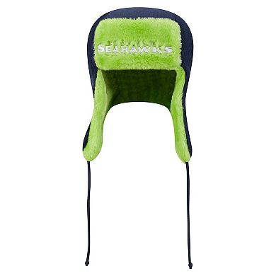 Men's New Era College Navy Seattle Seahawks Helmet Head Trapper Knit Hat