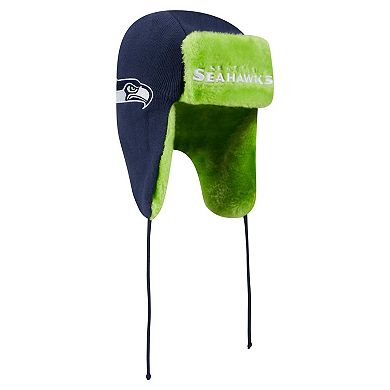Men's New Era College Navy Seattle Seahawks Helmet Head Trapper Knit Hat