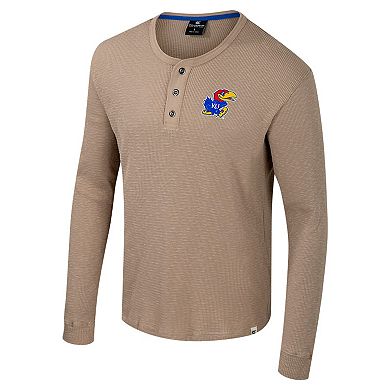 Men's Colosseum Tan Kansas Jayhawks Great Outdoors Henley Long Sleeve Shirt