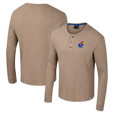 Men's Colosseum Tan Kansas Jayhawks Great Outdoors Henley Long Sleeve Shirt