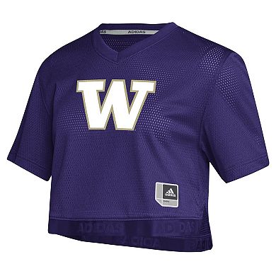 Women's adidas Purple Washington Huskies Primegreen V-Neck Cropped Jersey