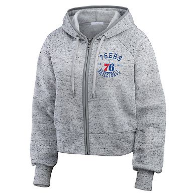 Women's WEAR by Erin Andrews Heather Gray Philadelphia 76ers Speckled Radiator Full-Zip Hoodie