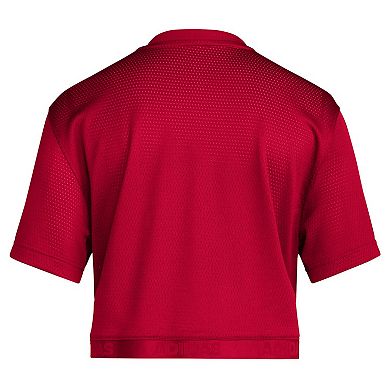 Women's adidas Red Kansas Jayhawks Primegreen V-Neck Cropped Jersey