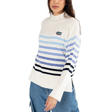 Women's Lusso White Florida Gators Simone Striple Mock Neck Oversized Pullover Sweater