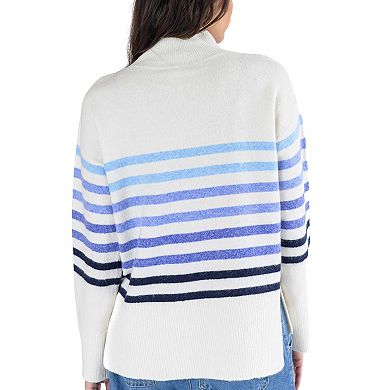 Women's Lusso White Florida Gators Simone Striple Mock Neck Oversized Pullover Sweater