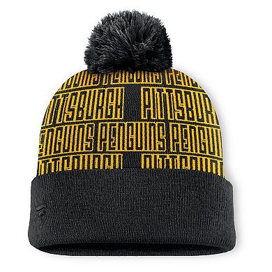 Men's Fanatics Black Pittsburgh Penguins Fundamental Empty Net Cuffed Knit Hat with Pom