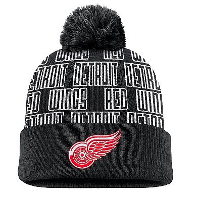 Men's Fanatics Black Detroit Red Wings Fundamental Empty Net Cuffed Knit Hat with Pom