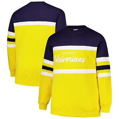 Men's Mitchell & Ness Maize Michigan Wolverines Big & Tall Vintage Logo Head Coach Fleece Pullover Sweatshirt