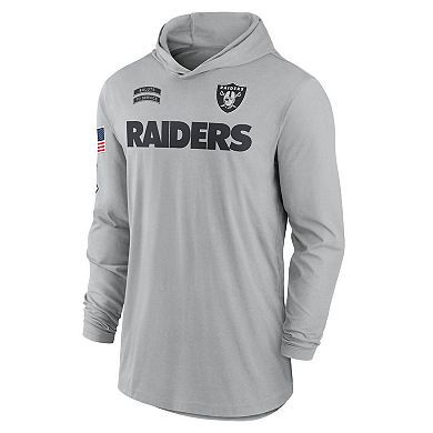 Men's Nike Gray Las Vegas Raiders 2024 Salute to Service Lightweight Performance Long Sleeve Hooded T-Shirt